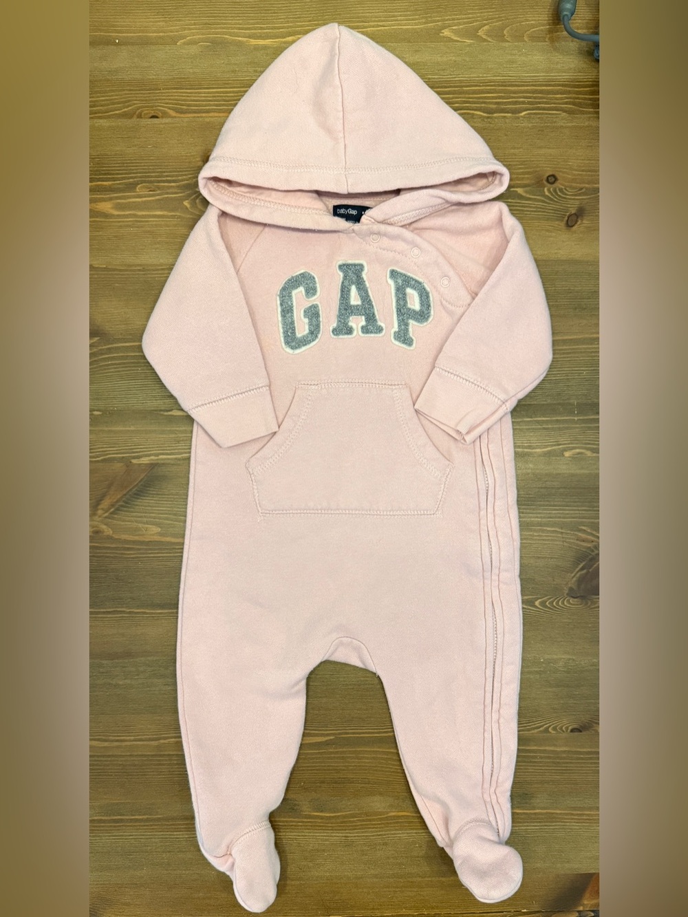 Baby GAP Light Pink Hooded Baby One-Piece with Front Pocket (3-6M)